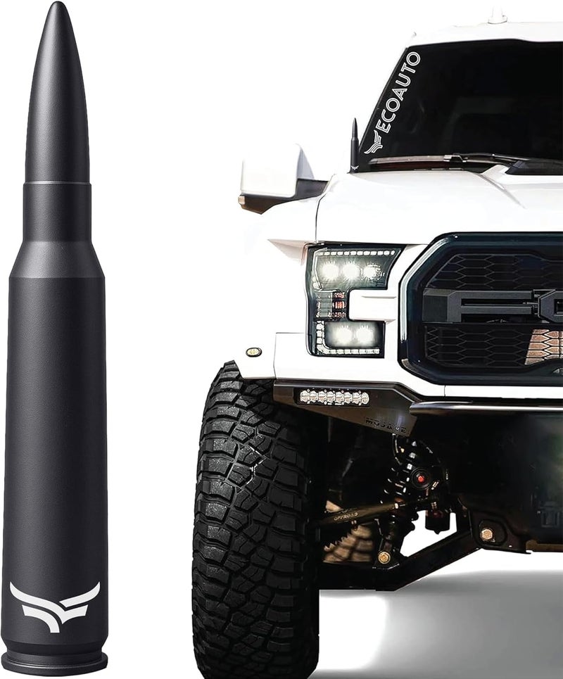 EcoAuto 50 Cal Bullet Antenna for Ford F150 F250 F350 & Dodge Ram & Ford Raptor Bronco - Instantly Upgrade Your Truck Look with F150 Antenna - Anti-Theft Antenna Topper - Matte Black Bullet Antenna - Image 1
